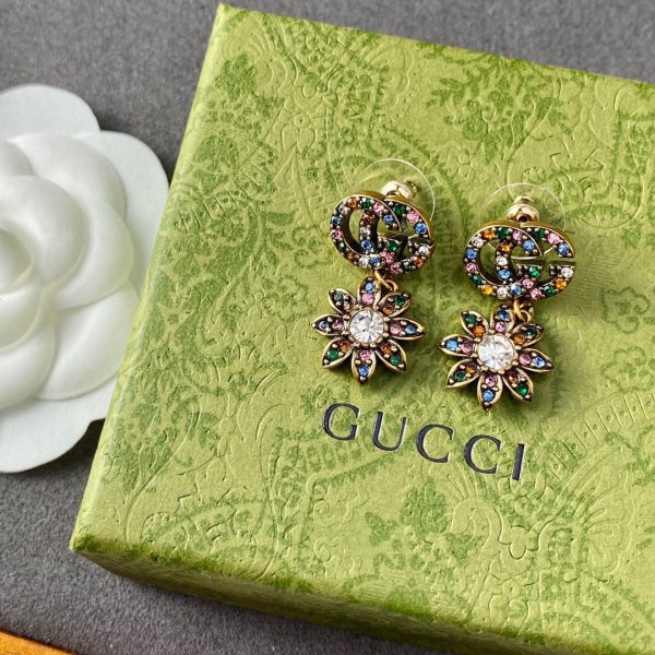 18K Double G Flower Pendant Earrings - 图片 2