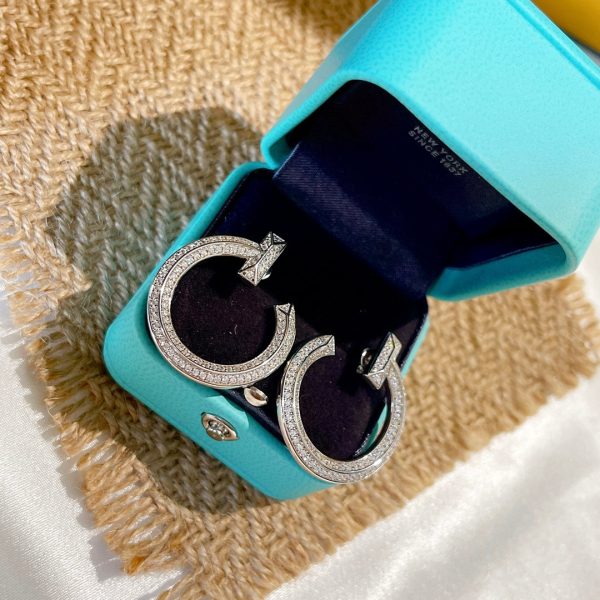 18K T T1 Open Hoop White Gold Earrings - 图片 4