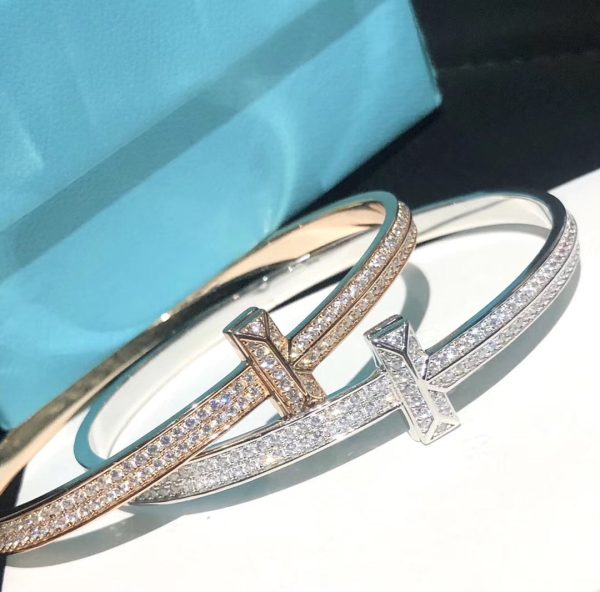 18K T1 Wide Diamond Hinged Bangle Bracelet - 图片 4