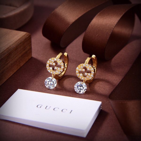 18K Double G Interlocking G Diamond Earrings - 图片 2