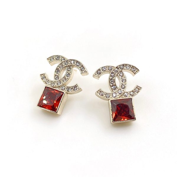 18K CC Red Crystal Earrings