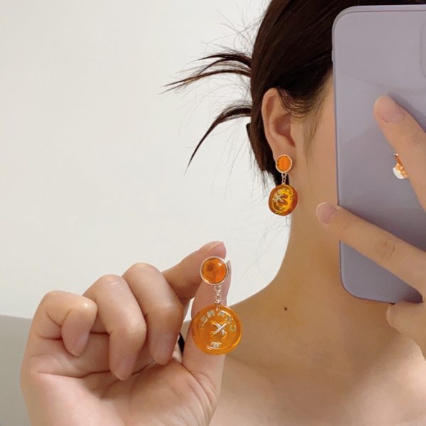 18K CC Orange Pendant Earrings - 图片 3