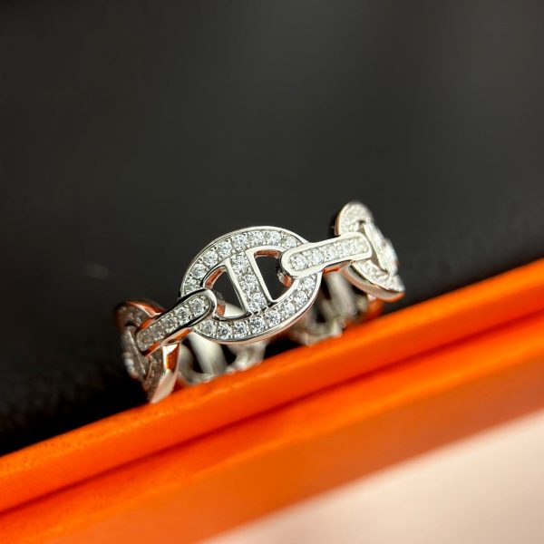 18K Chaine d'Ancre Enchainee Diamond H Ring - 图片 8