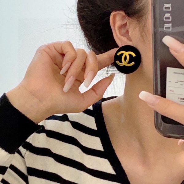 18K CC Black Yellow Gold Earrings - Image 2