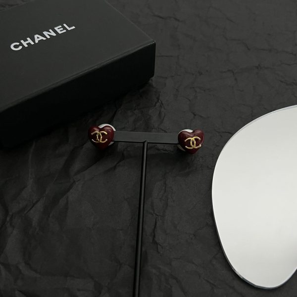 18K CC Red Heart Earrings - 图片 2