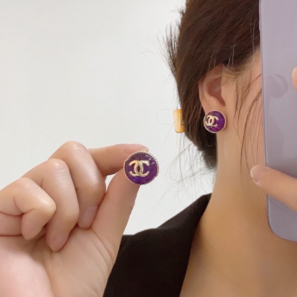 18K CC Purple Crystal Earrings - 图片 2