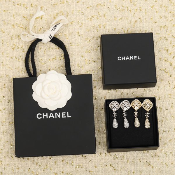 18K CC Cross Rhombus Earrings - 图片 2