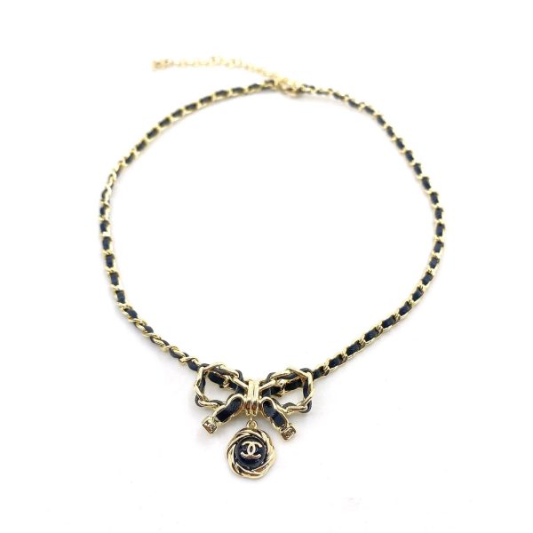 18K CC Rhinestone Bow Tie Necklace