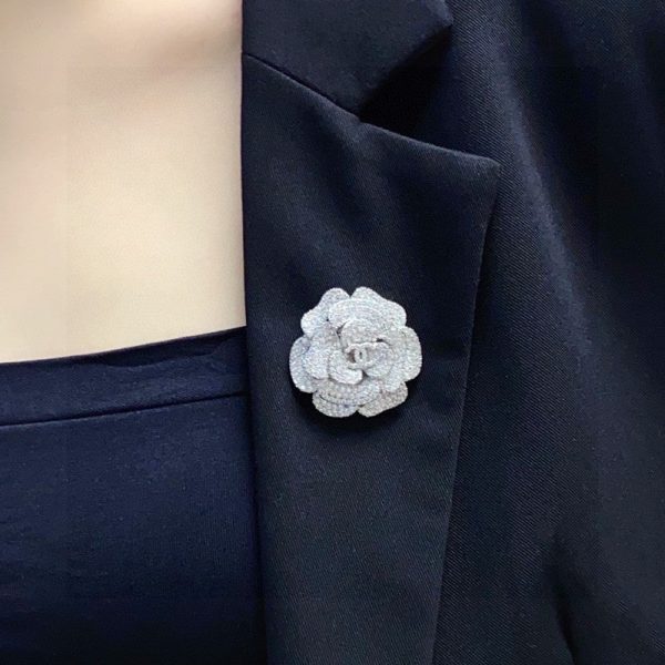 18K CC Full Diamond Camellia Brooch - 图片 2