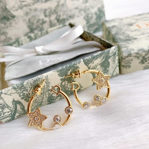 18K CD Star Pink Crystals Earrings - 图片 2