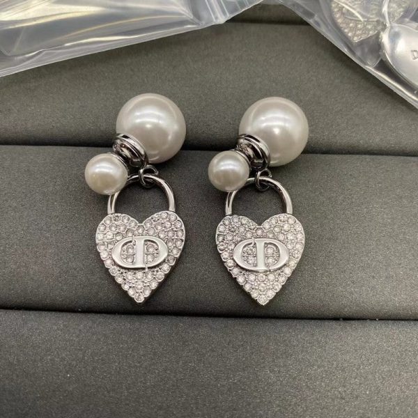 18K CD Diamond Lock Earrings - 图片 2