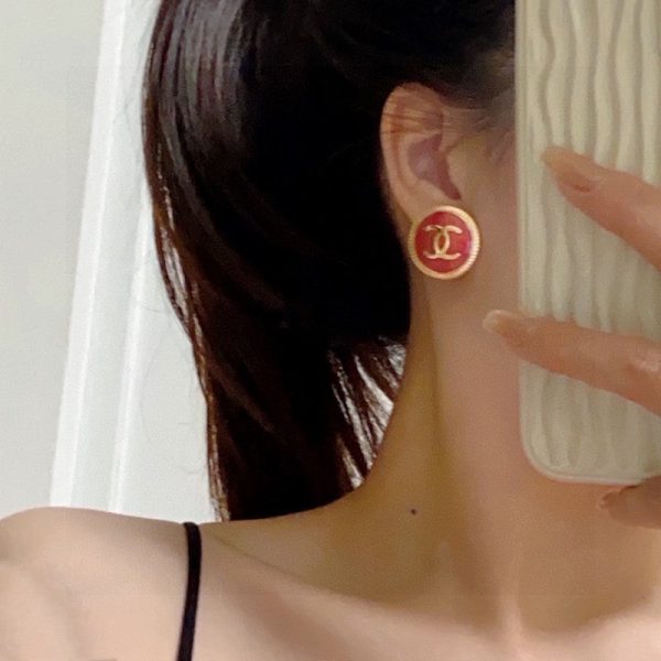 18K CC Pink Round Earrings - 图片 2