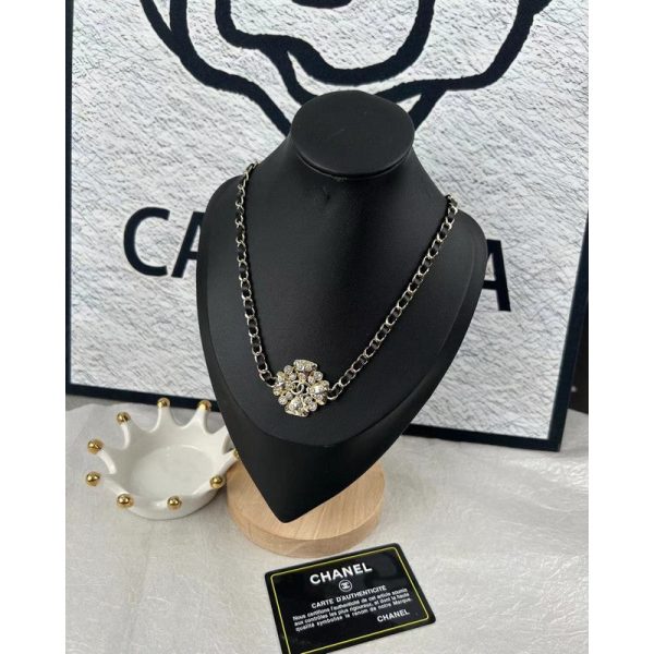 18K CC Black Leather Flower Necklace - 图片 2