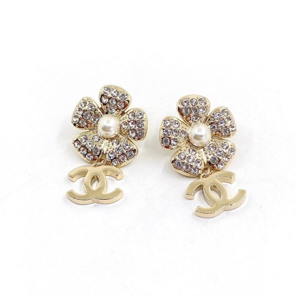 18K CC Flower Full Crystals Earrings