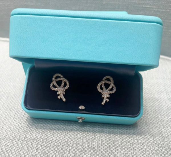 18K T Keys Woven Diamond Earrings - 图片 4