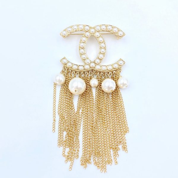 18K CC Pearl Tassel Brooch