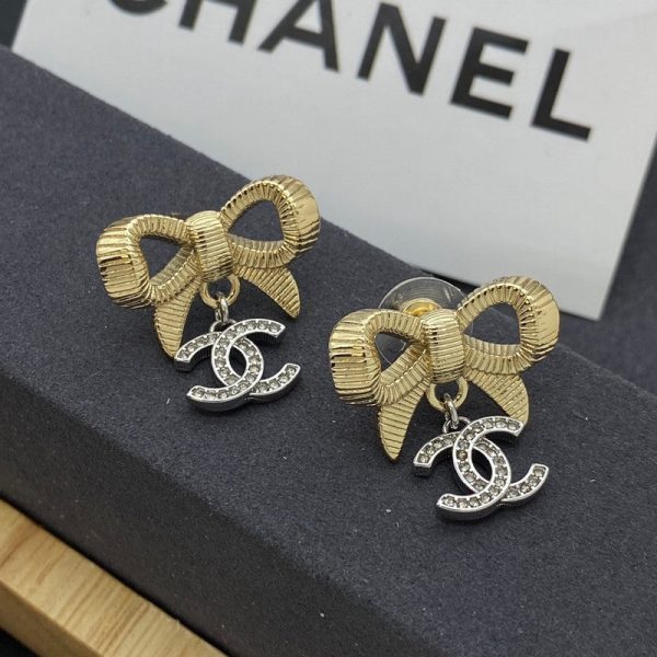 18K CC Bow Tie Gold Earrings - 图片 3