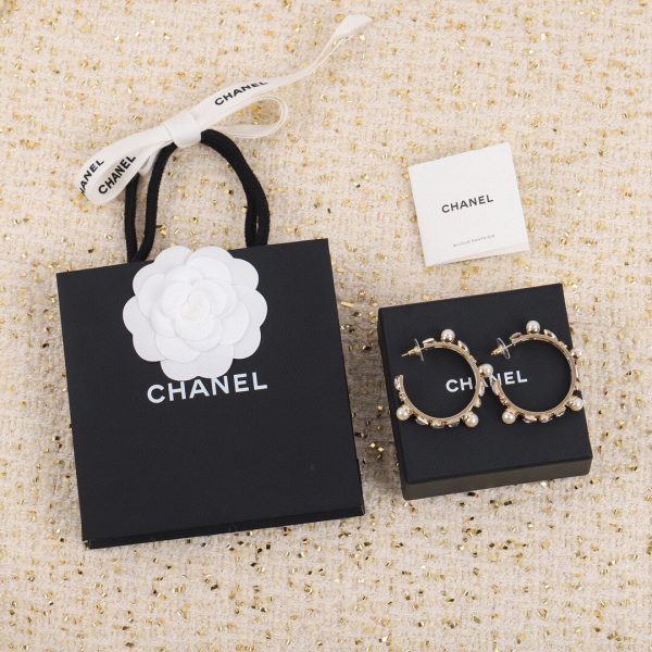 18K CC Pearl Crystal Earrings - 图片 4