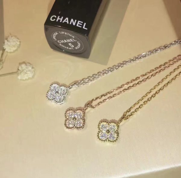 18K White Gold Sweet Alhambra Diamond Necklace - Image 5