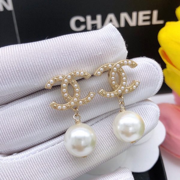 18K CC Pearl Drop Earrings - 图片 2