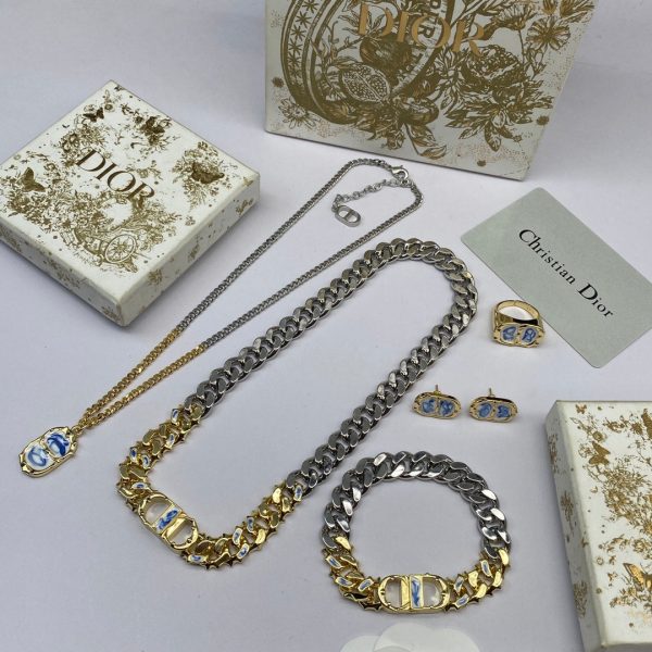 18K CD Icon Chain Blue White Resin Necklace - 图片 3