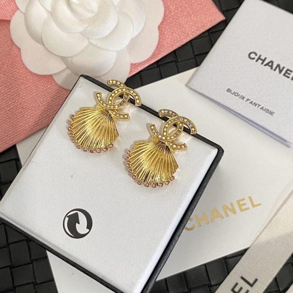 18K CC Shell Pendant Earrings - 图片 2
