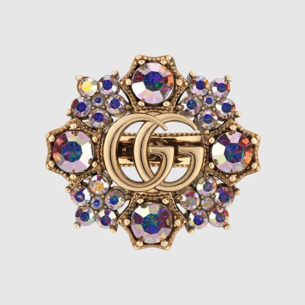 18K Double G Crystal Flower Ring