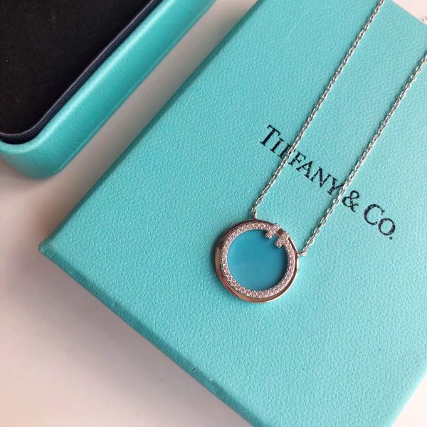 18K T Diamond & Turquoise Circle Pendant Necklace - 图片 3