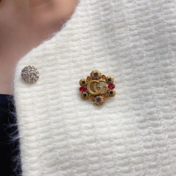 18K Double G Flower Crystal Brooch - Image 3
