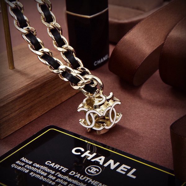 18K CC Leather Choker Necklace - 图片 5