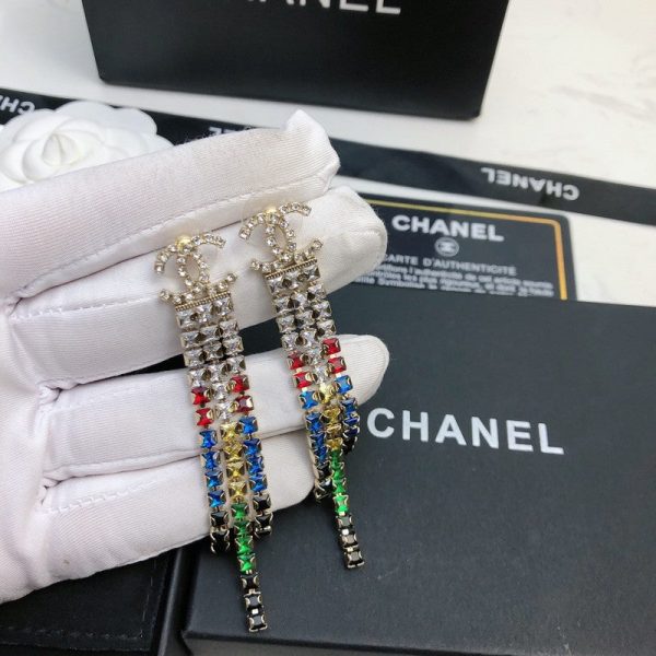 18K CC Long Tassel Color Crystal Earrings - 图片 2