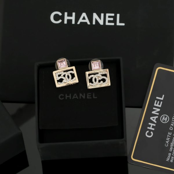 18K CC Square Diamond Earrings - 图片 2