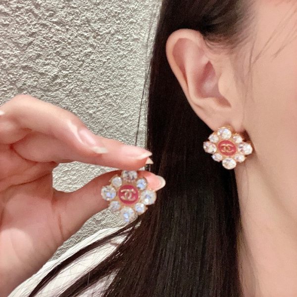 18K CC Color Flower Diamond Earrings - 图片 4
