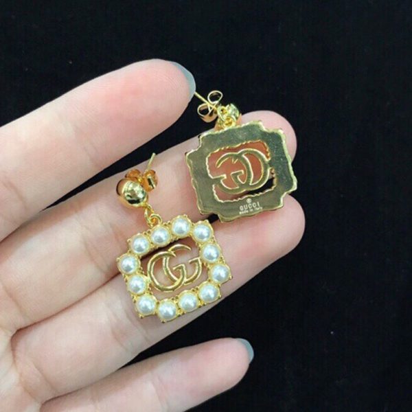 18K Double G Square Pearl Earrings