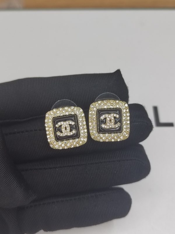 18K CC Diamond Square Black Earrings - 图片 2