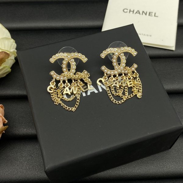 18K CC Pearl Chain Link Earrings - 图片 5