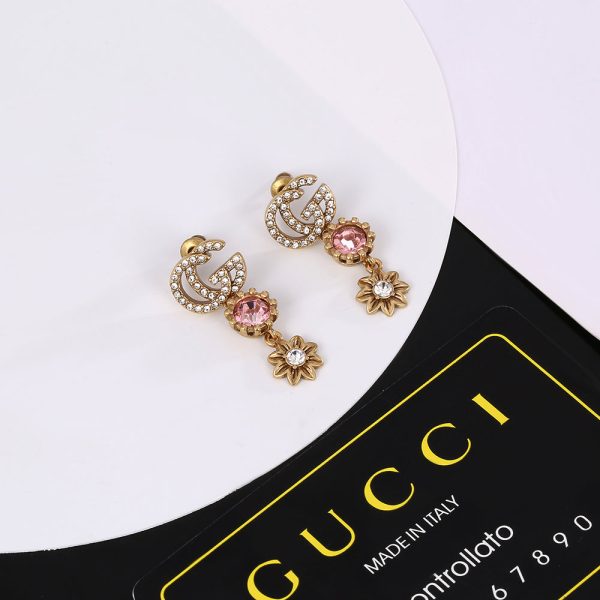 18K Double G Flower Crystal Earrings - 图片 2