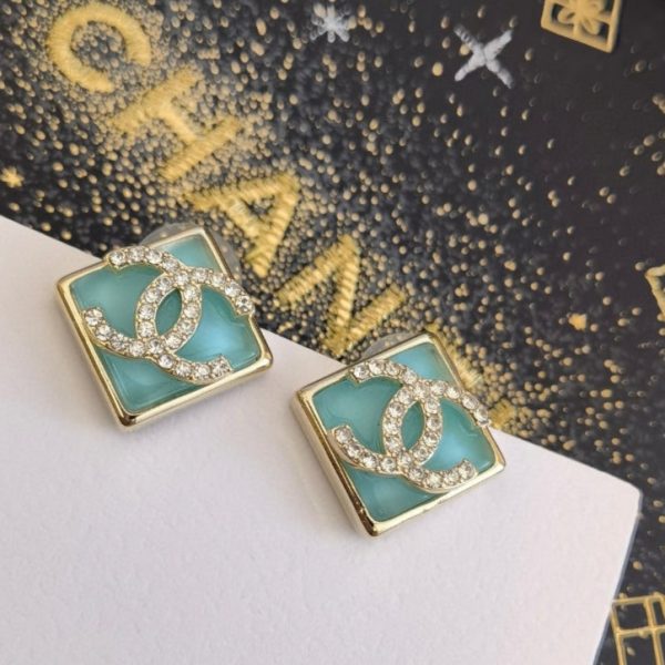 18K CC Blue Resin Earrings - 图片 5