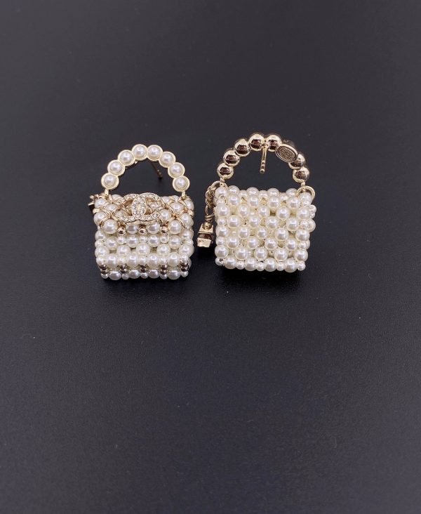 18K CC Small Bag Pearl Earrings - 图片 3