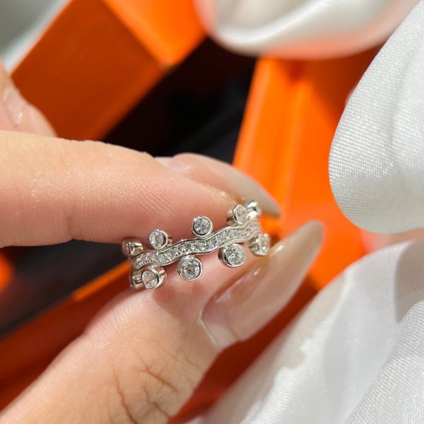 18K Vine Flower Dewdrops Diamond H Ring - 图片 2