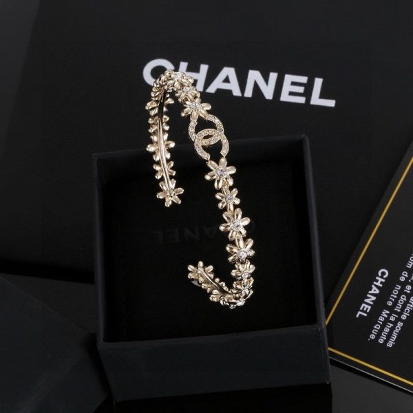 18K CC Crystal Flower Open Cuff Bracelet - Image 3