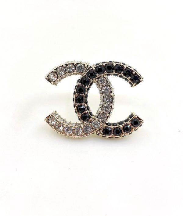 18K CC Black & White Crystals Brooch - Image 4