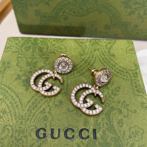 18K Double G Crystal Pendant Earrings - 图片 6