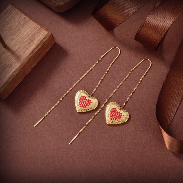 18K Vlogo Red Heart Earrings - 图片 5