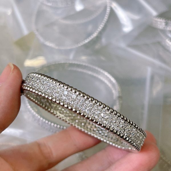 18K White Gold Perlée Diamonds Three Rows Bracelet - 图片 2