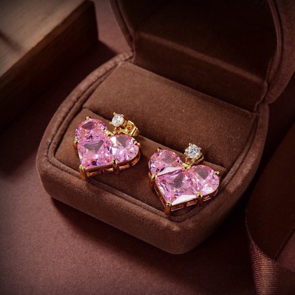 18K Triomphe Pink Crystal Heart Earrings - 图片 4