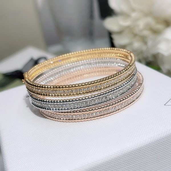 18K Yellow Gold Perlée Diamonds One Row Bracelet - Image 4