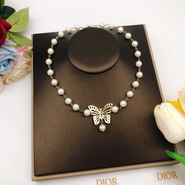18K CD Butterfly Pearl Chain Necklace - 图片 2