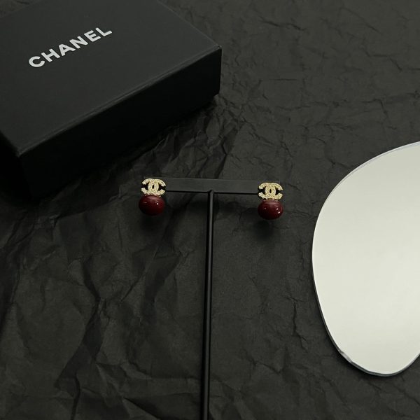 18K CC Red Bead Earrings - 图片 2
