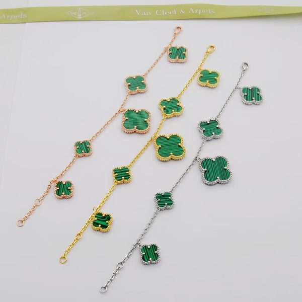 18K Magic Alhambra Five Malachite Motifs Clover Bracelet - 图片 4